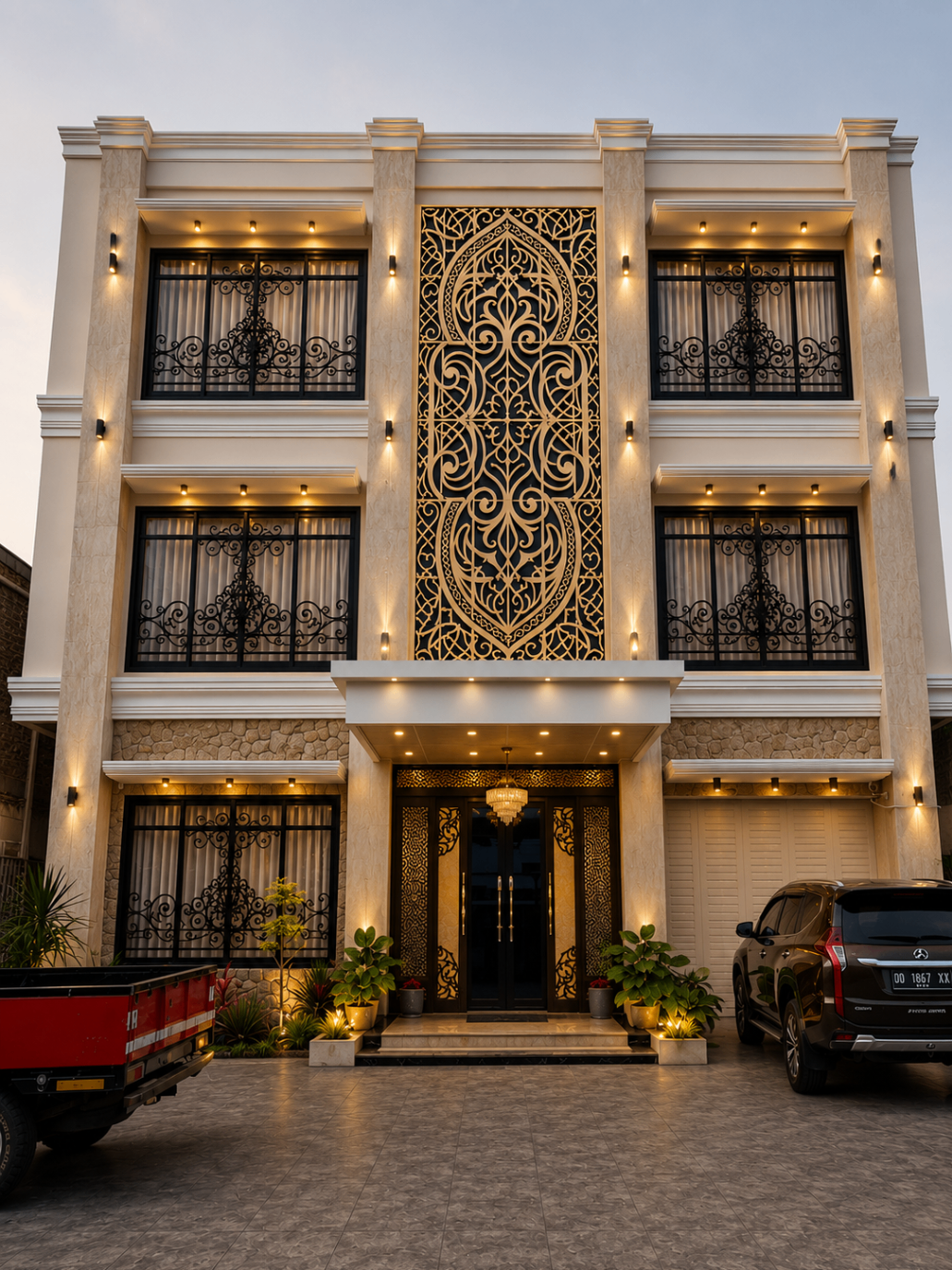 Bangunan Istana Sunat Lampung dari luar saat senja